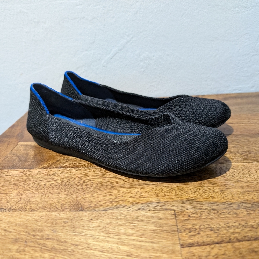 Rothy's The Flat Round Toe Black Slip On Shoes Womens Size 6.5